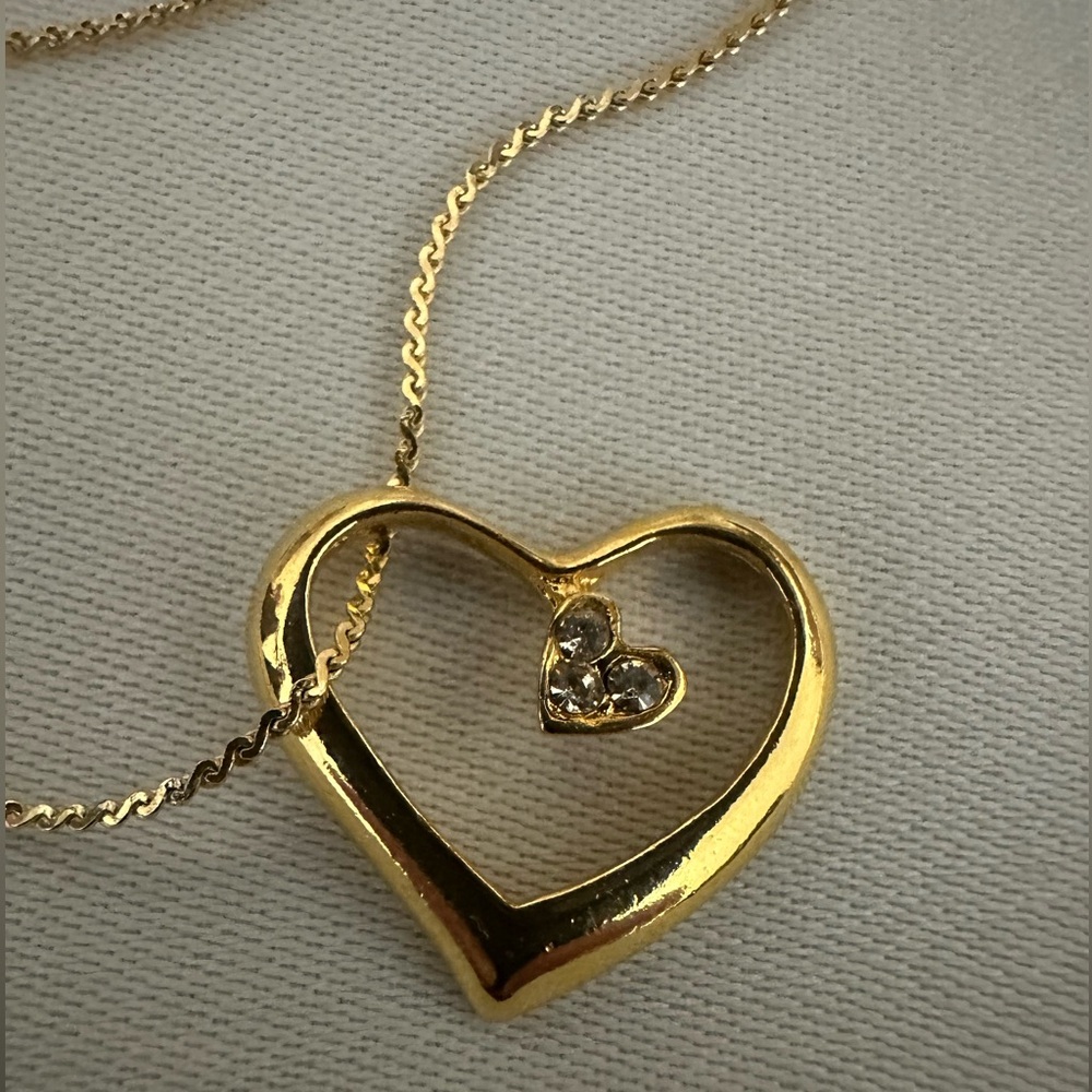 Floating Gold Heart Rhinestone Pendant Necklace